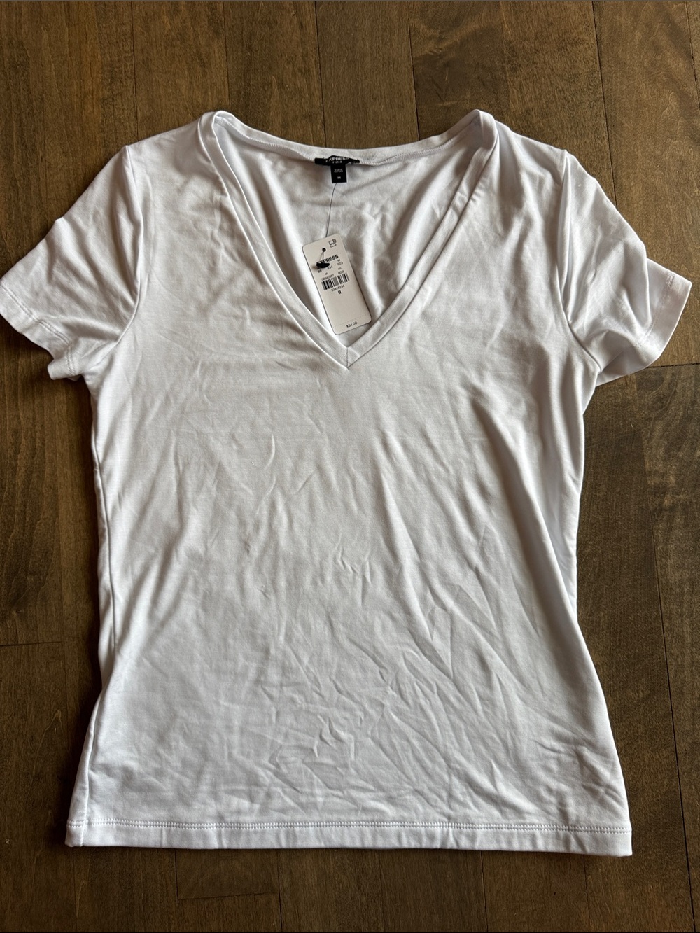 Express White V-Neck Short Sleeve Tee